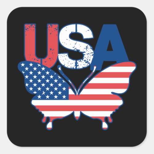 American Flag Butterfly Red White Blue USA Square Sticker