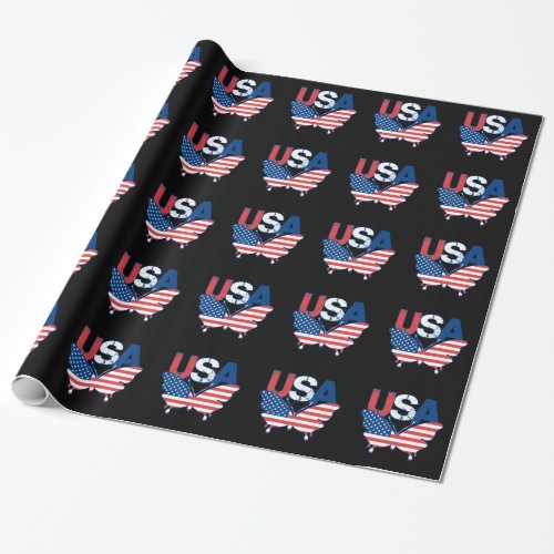 American Flag Butterfly Red White Blue USA Wrapping Paper