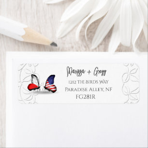 American Flag Butterfly Red White Label