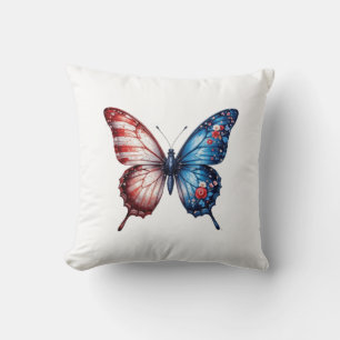 American Flag Butterfly Throw Pillow