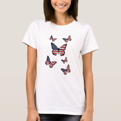 American Flag Butterfly United States Flag T_Shirt