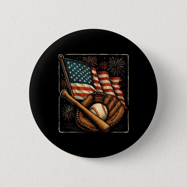 American Flag Bysebyll Player Catcher Pitcher Usa  Button (Front)