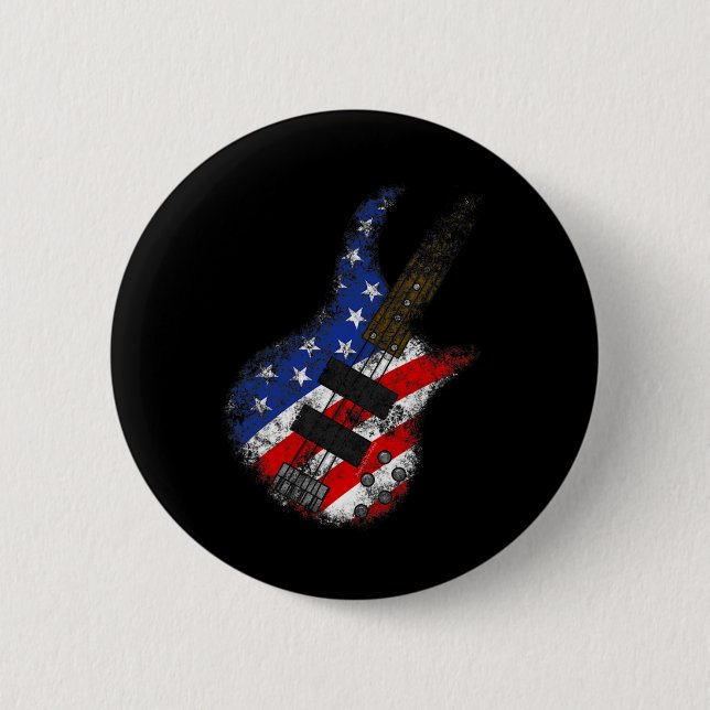 American Flag Byss Guitar Usa Independence Day 4th Button (Front)