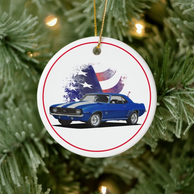 American Flag Camaro Ceramic Ornament (Tree)