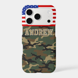 American Flag Camo Custom Name iPhone 17 Pro Case