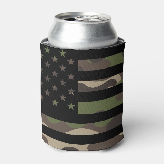 American Flag Camouflage Camo Patriotic USA Can Cooler (Can Front)