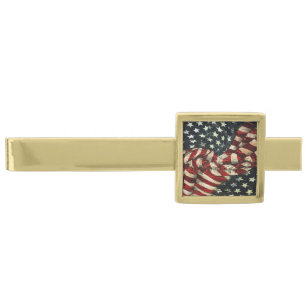 American Flag-Camouflage Gold Finish Tie Clip