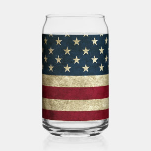 American Flag Can Glass Single or Glasses Set