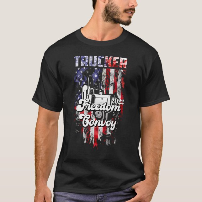 American Flag Canada Flag Freedom Convoy 2022 TRUC T-Shirt (Front)