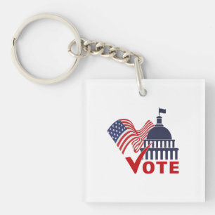 American Flag, Capital Vote Check Mark Keychain