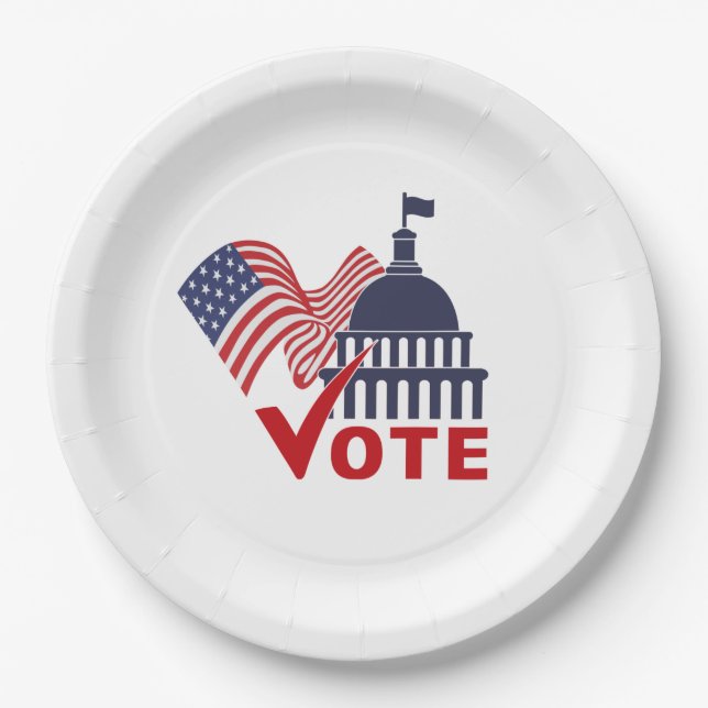 American Flag, Capital Vote Check Mark      Paper Plates (Front)