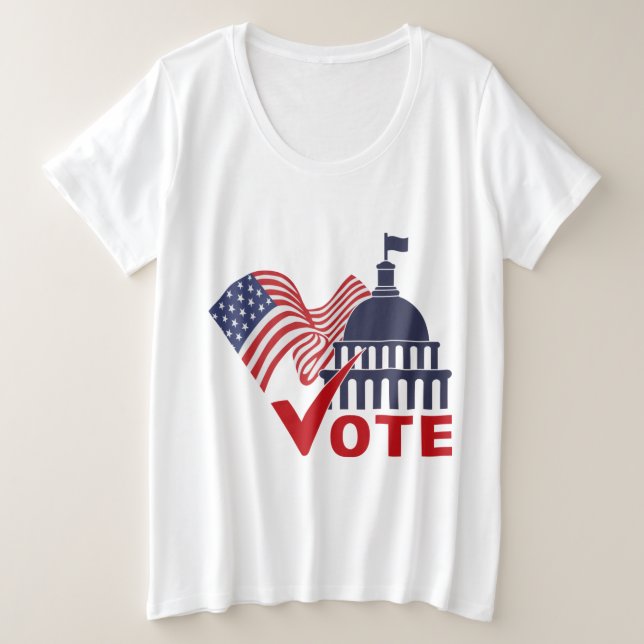 American Flag, Capital Vote Check Mark    Plus Size T-Shirt (Design Front)