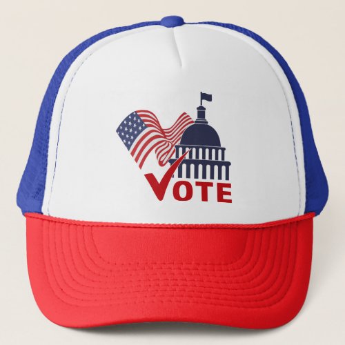 American Flag Capital Vote Check Mark  Tank Top Trucker Hat