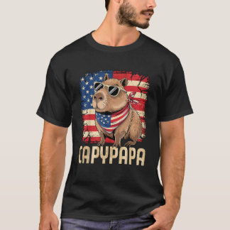 American Flag Capybara Lover 4th of July USA T-Shirt