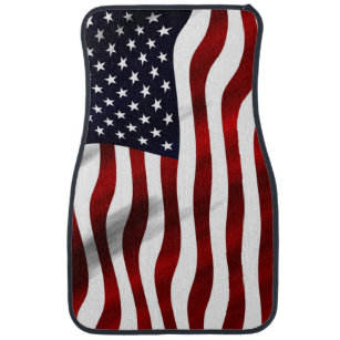 INSTANTARTS Vintage American Flag Printed 2 Piece Car Front Floor Mats,Anti Skid Dirty Resistant Heavy Duty Auto Foot Carpets 
