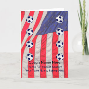 American Flag Card for Soccer Coach, Blank Inside