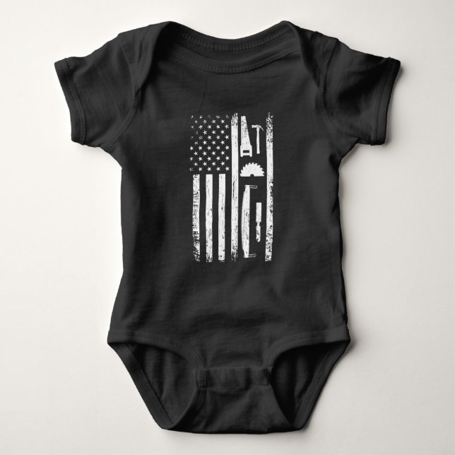American Flag Carpenter Tools Woodworker Craftsman Baby Bodysuit (Front)