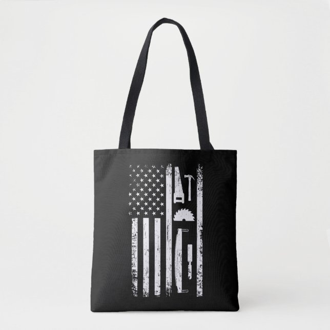 American Flag Carpenter Tools Woodworker Craftsman Tote Bag (Front)