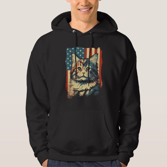 American Flag Cat 4th Of July Kitten Patriotic Pet Hoodie (Front)