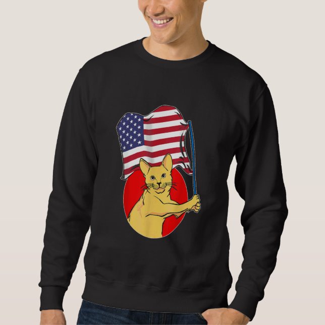 American Flag Cat  Happy 4th July Sweatshirt (Front)
