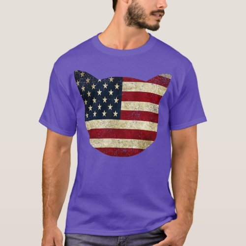 American Flag Cat Head T_Shirt