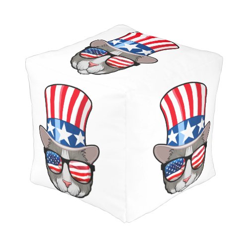 American Flag Cat With Top Hat And Glasses Pouf
