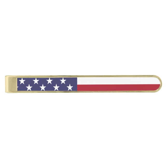American Flag - Celebrate the USA - July 4 Classic Gold Finish Tie Clip (Front)