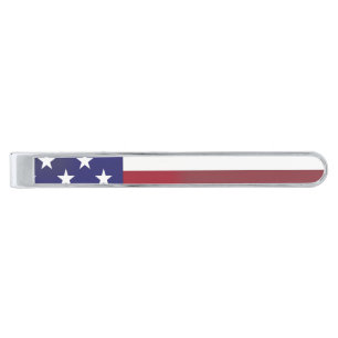 American Flag - Celebrate the USA Silver Finish Tie Clip