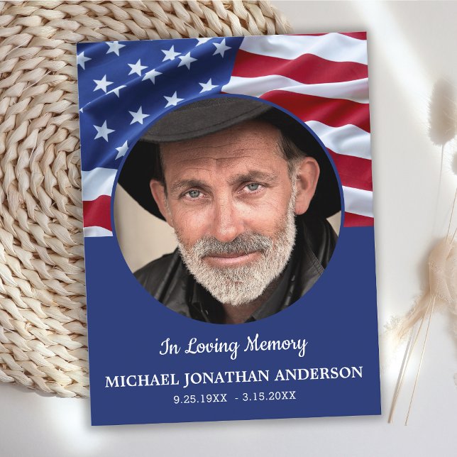 American Flag Celebration Of Life Photo Funeral Invitation Postcard (Creator Uploaded)