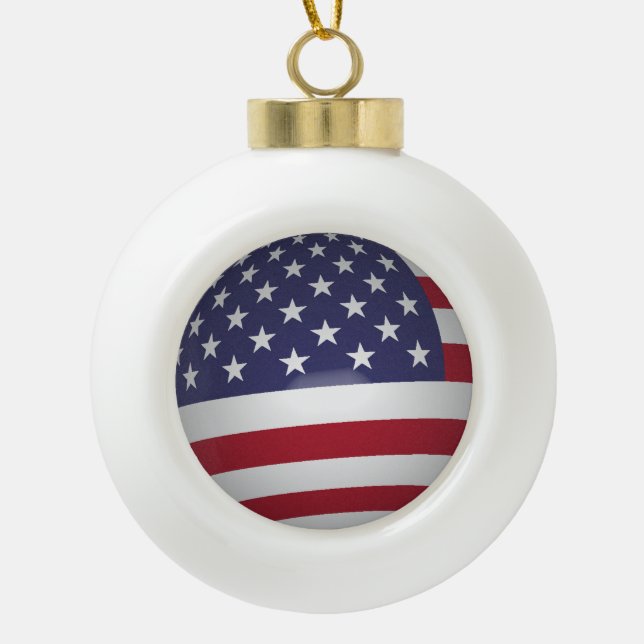 AMERICAN FLAG CERAMIC BALL CHRISTMAS ORNAMENT (Front)