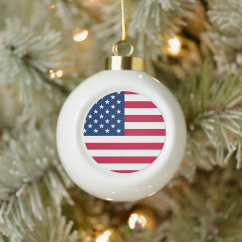 American Flag Ceramic Ball Christmas Ornament USA