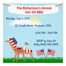 American Flag Chair July 4th or Memorial Day BBQ Personalized Invitations