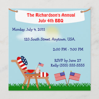 American Flag Chair July 4th or Memorial Day BBQ Invitation