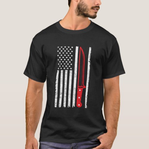 American Flag ChefS Knife Cooking T_Shirt