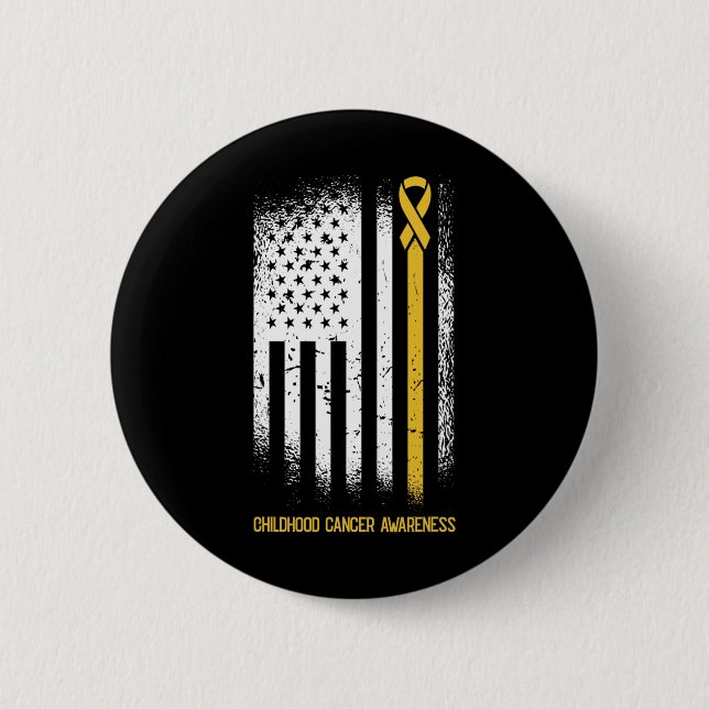 American Flag Childhood Cancer Awareness Ribbon Wa Button (Front)