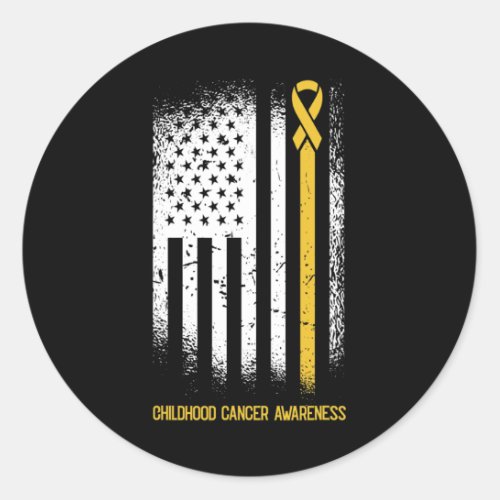 American Flag Childhood Cancer Awareness Ribbon Wa Classic Round Sticker