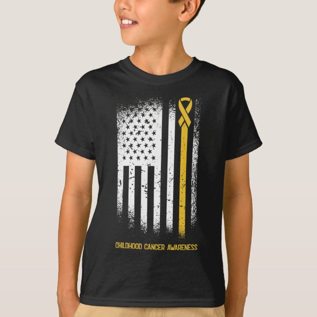 American Flag Childhood Cancer Awareness Ribbon Wa T-Shirt (Front)