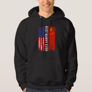 American Flag & China Flag Best Nanny Ever Family  Hoodie