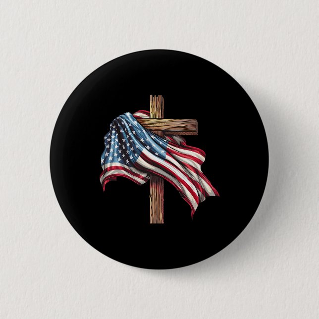American Flag Christian Cross Jesus 4th Of July Me Button (Front)