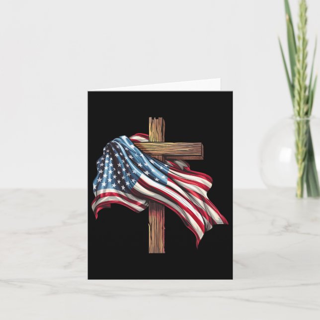 American Flag Christian Cross Jesus 4th Of July Me Card (Front)