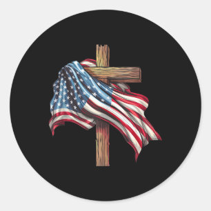 American Flag Christian Cross Jesus 4th Of July Pa Classic Round Sticker