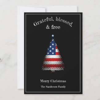 American Flag Christmas Tree Grateful Blessed Holiday Card