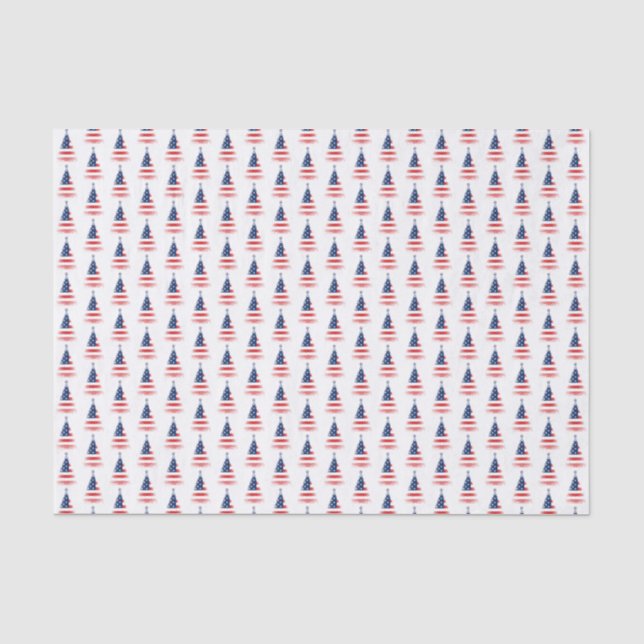 American flag Christmas tree on White Tissue Paper (Front)