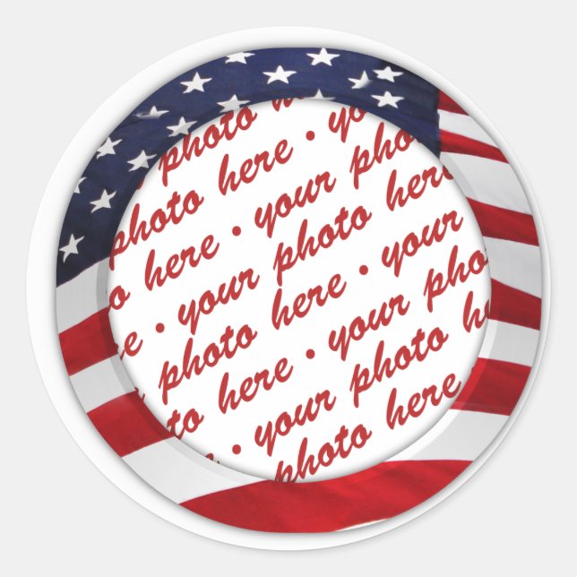 American Flag Circle Photo Frame Classic Round Sticker (Front)