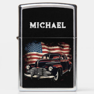 American Flag Classic Car- 4th of July USA Zippo Lighter