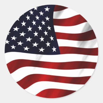 American Flag Classic Round Sticker by homedecorshop at Zazzle