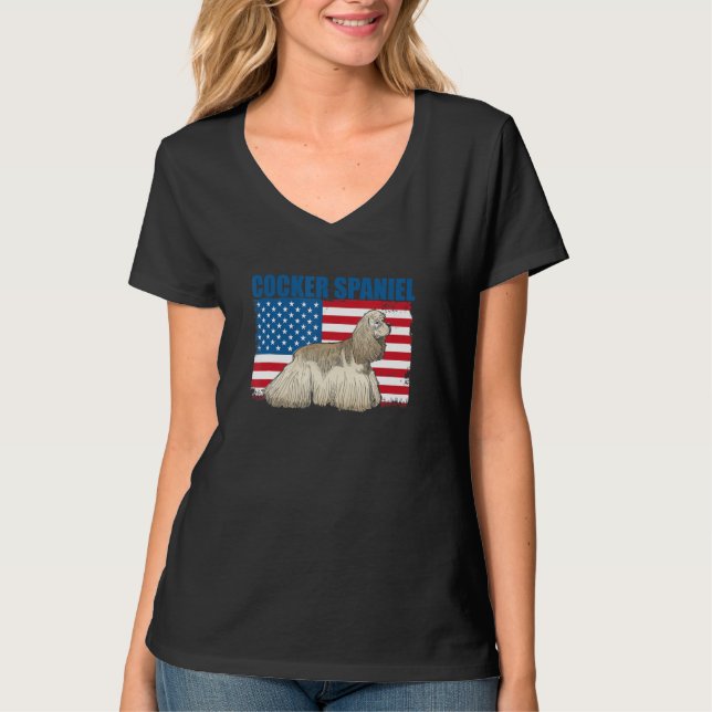 American Flag Cocker Spaniel T-Shirt (Front)