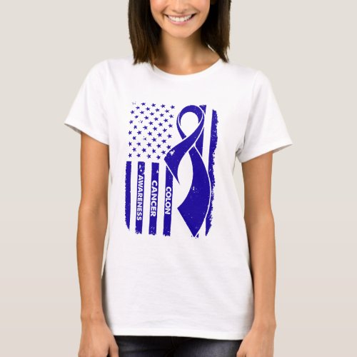 American Flag Colon Cancer Awareness T_Shirt