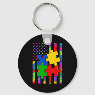 American flag colorful puzzle autism awareness men keychain