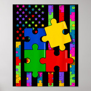 American flag colorful puzzle autism awareness men poster